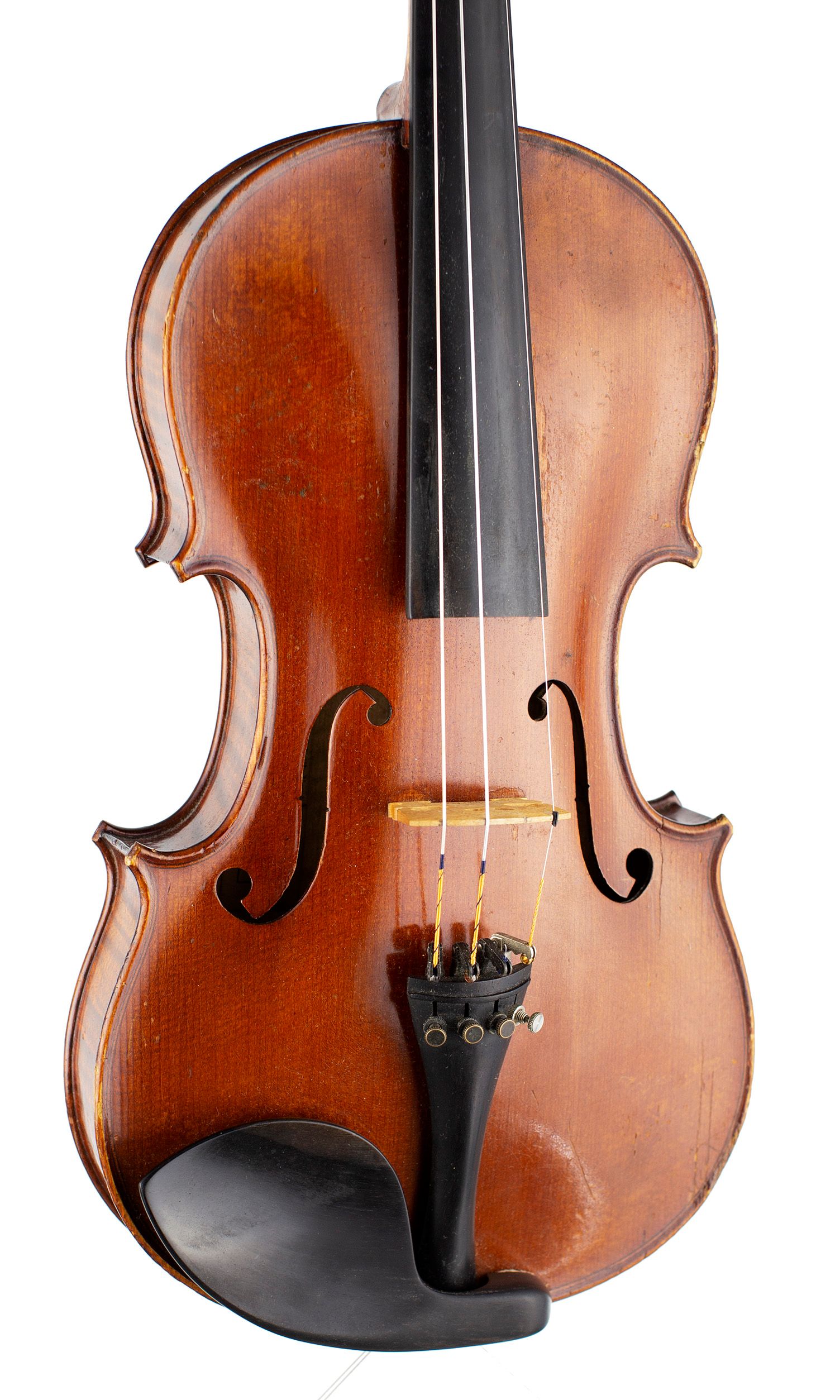 Violin, Workshop of Paul Alexandre Mangenot, Mirecourt, circa 1920 — angled view, 20°