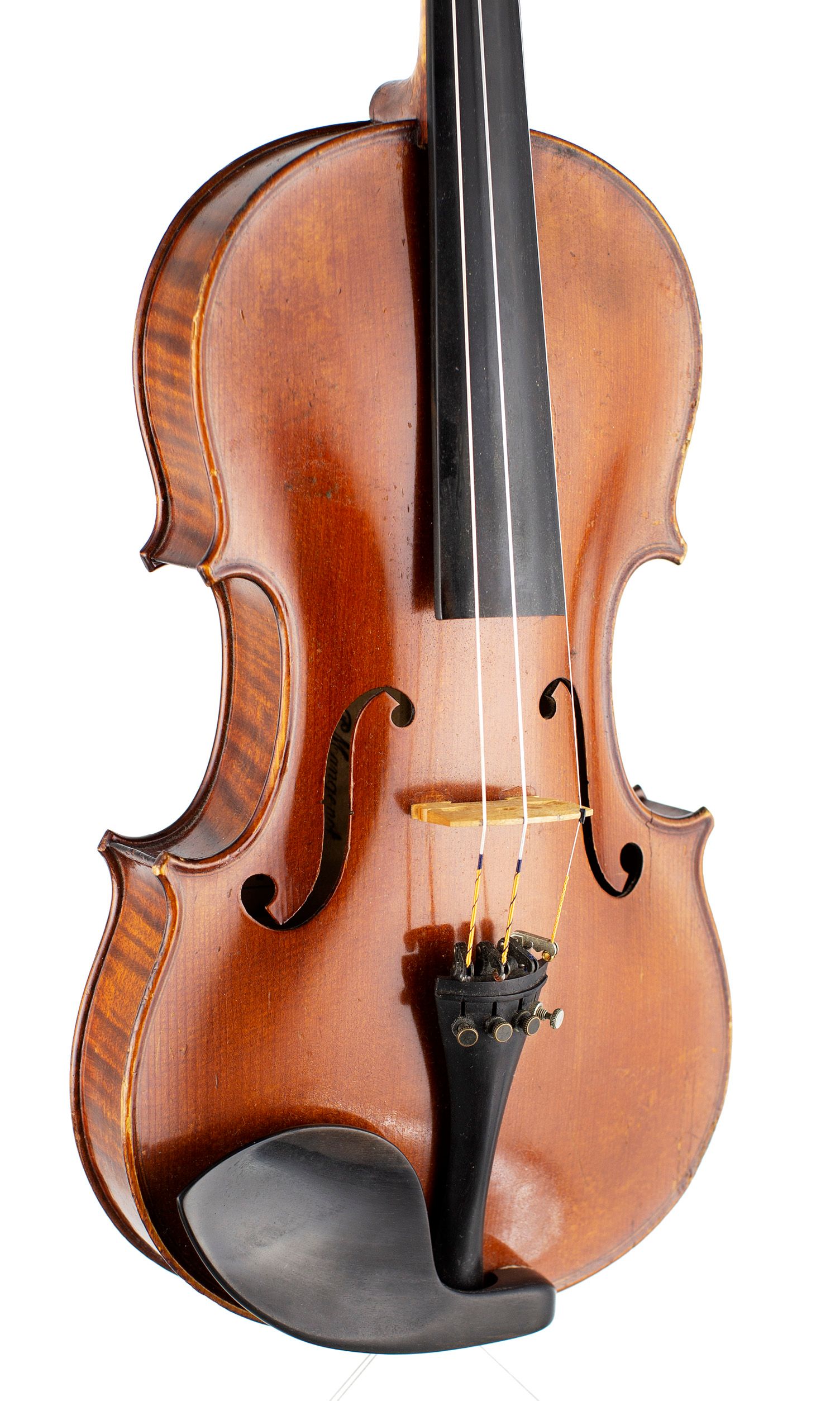 Violin, Workshop of Paul Alexandre Mangenot, Mirecourt, circa 1920 — angled view, 30°