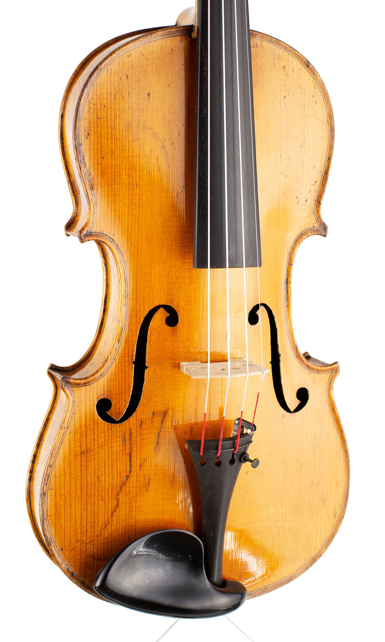 Violin, Workshop of Lowendall, Berlin, circa 1890 — angled view, 20°