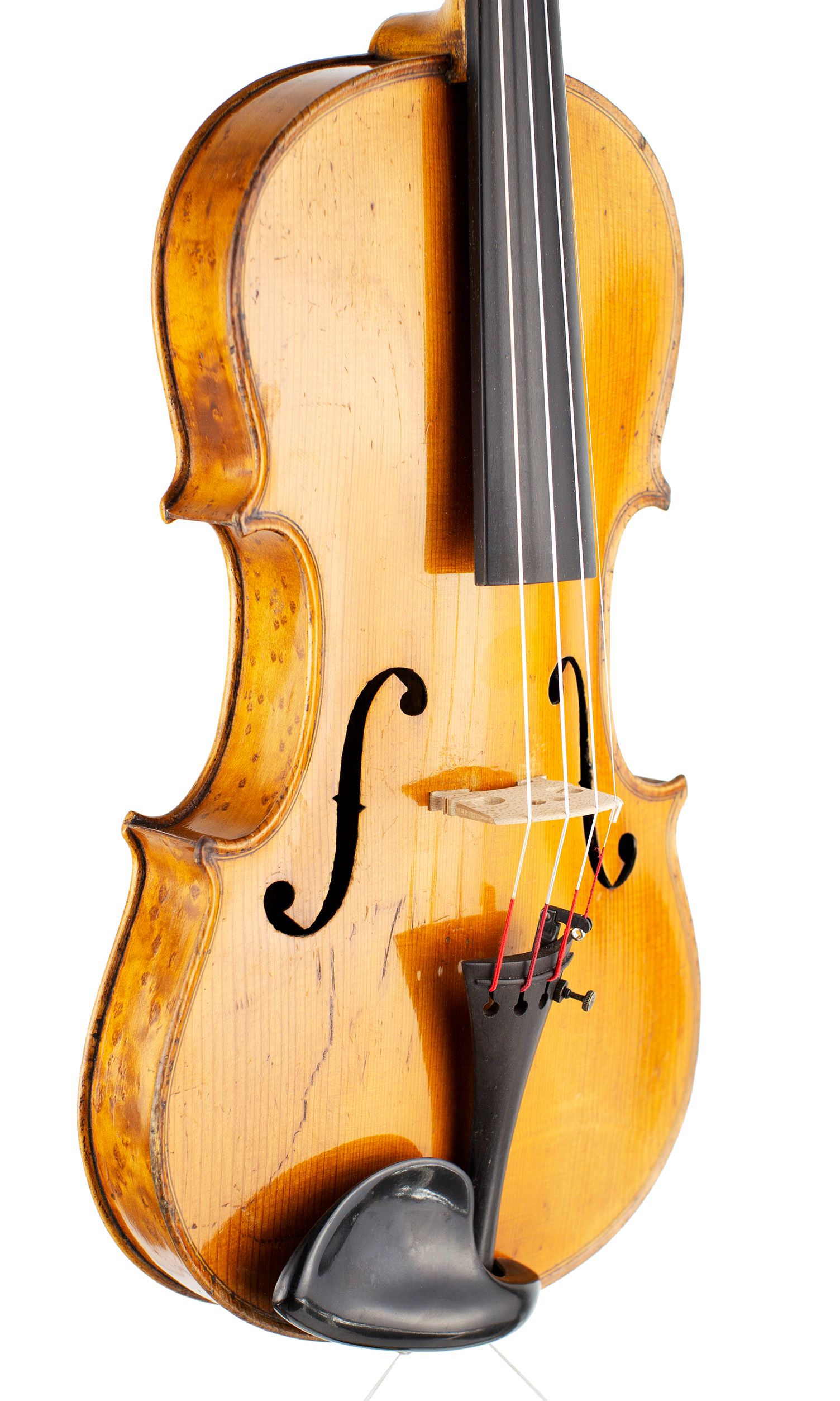 Violin, Workshop of Lowendall, Berlin, circa 1890 — angled view, 40°