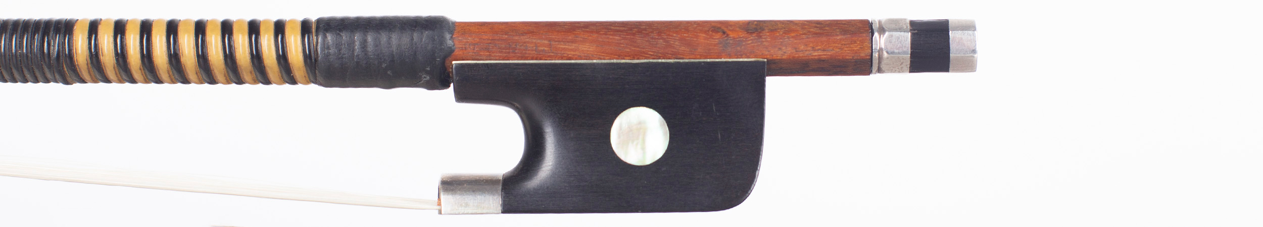 A silver-mounted cello bow by W. E. Hill & Sons, circa 1885 — frog