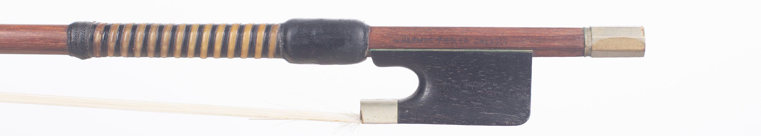 A nickel-mounted violin bow by Hermann Fiedler, Dresden — frog