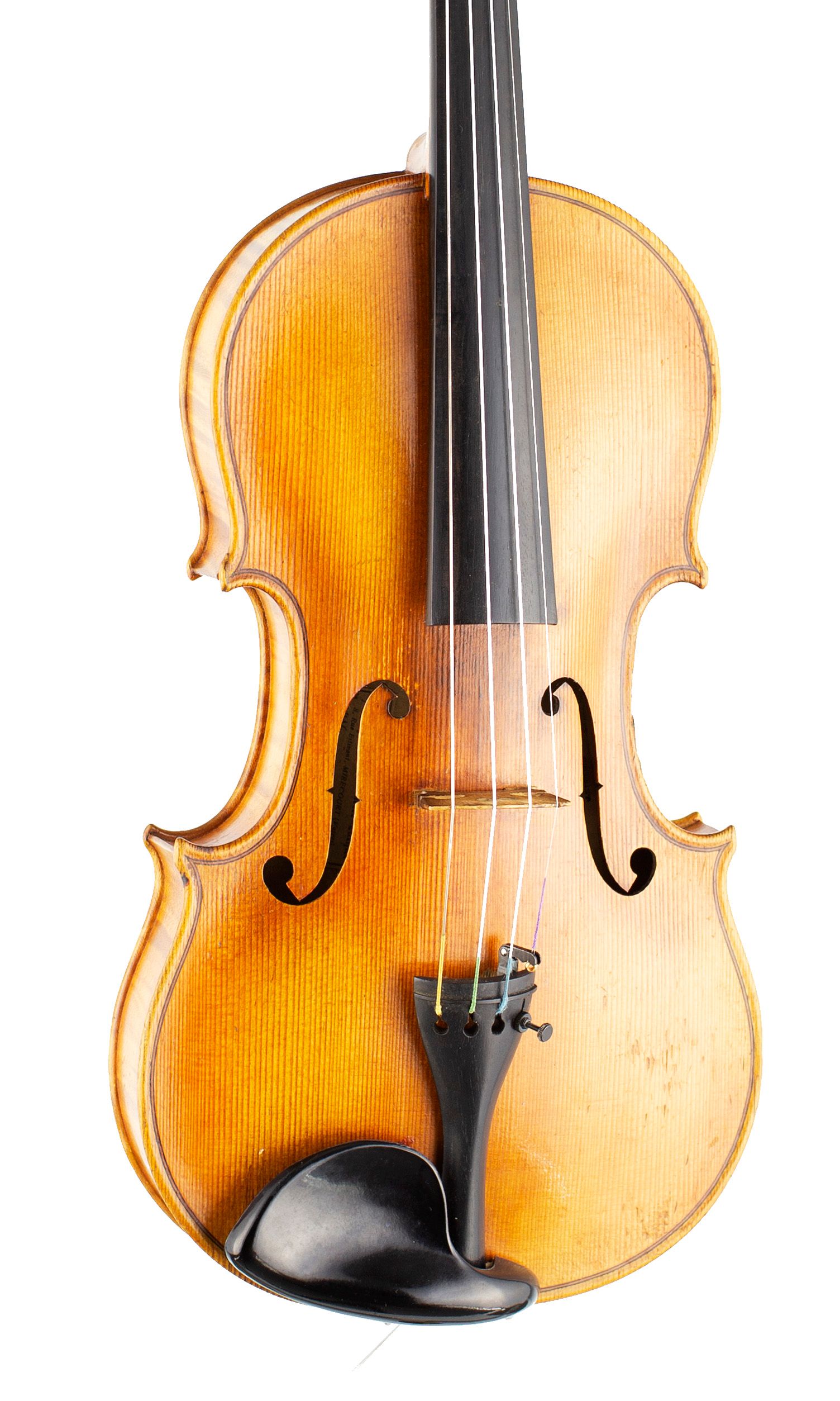 Violin by Jean Striebig, Mirecourt, 1948 — angled view, 20°