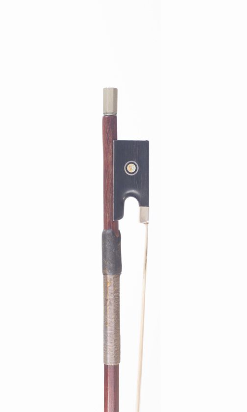 A silver-mounted violin bow by Louis Morizot (père), France — frog detail