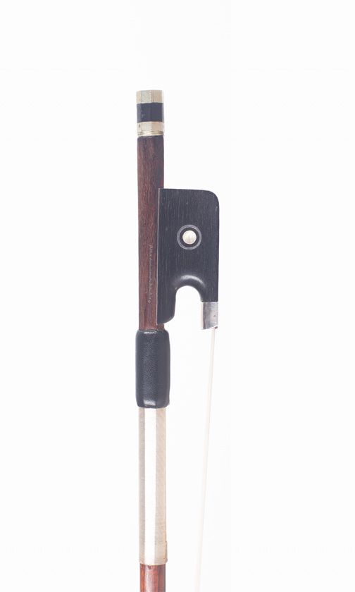 A silver-mounted violin bow by Marie Louis Piernot, France — frog detail