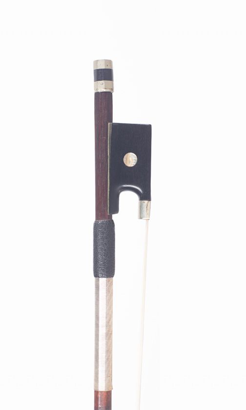 A nickel-mounted violin bow by Charles Peccatte, Paris, circa 1875 — frog detail