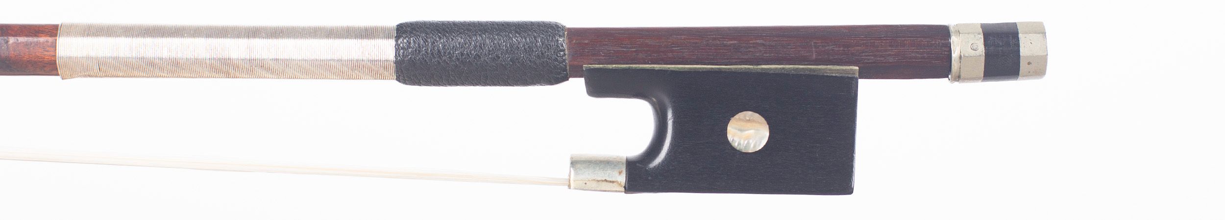 A nickel-mounted violin bow by Charles Peccatte, Paris, circa 1875 — frog