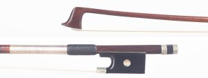 A nickel-mounted violin bow by Charles Peccatte, Paris, circa 1875 — head and frog
