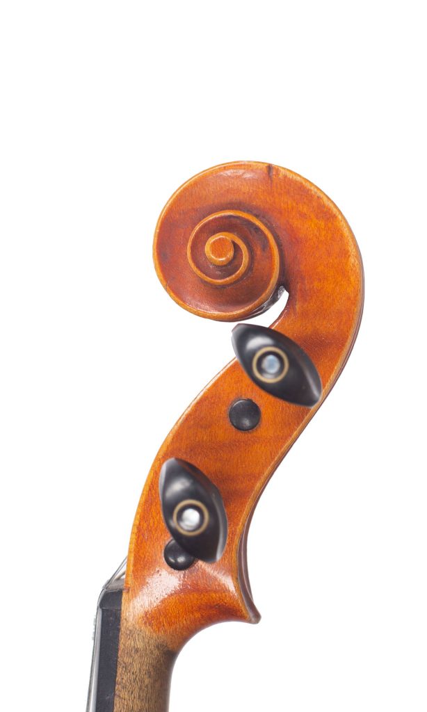 Three-quarter size violin by Breton Brevete, Mirecourt, circa 1900 — scroll
