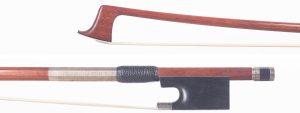 A silver-mounted violin bow by Andrew McGill — head and frog