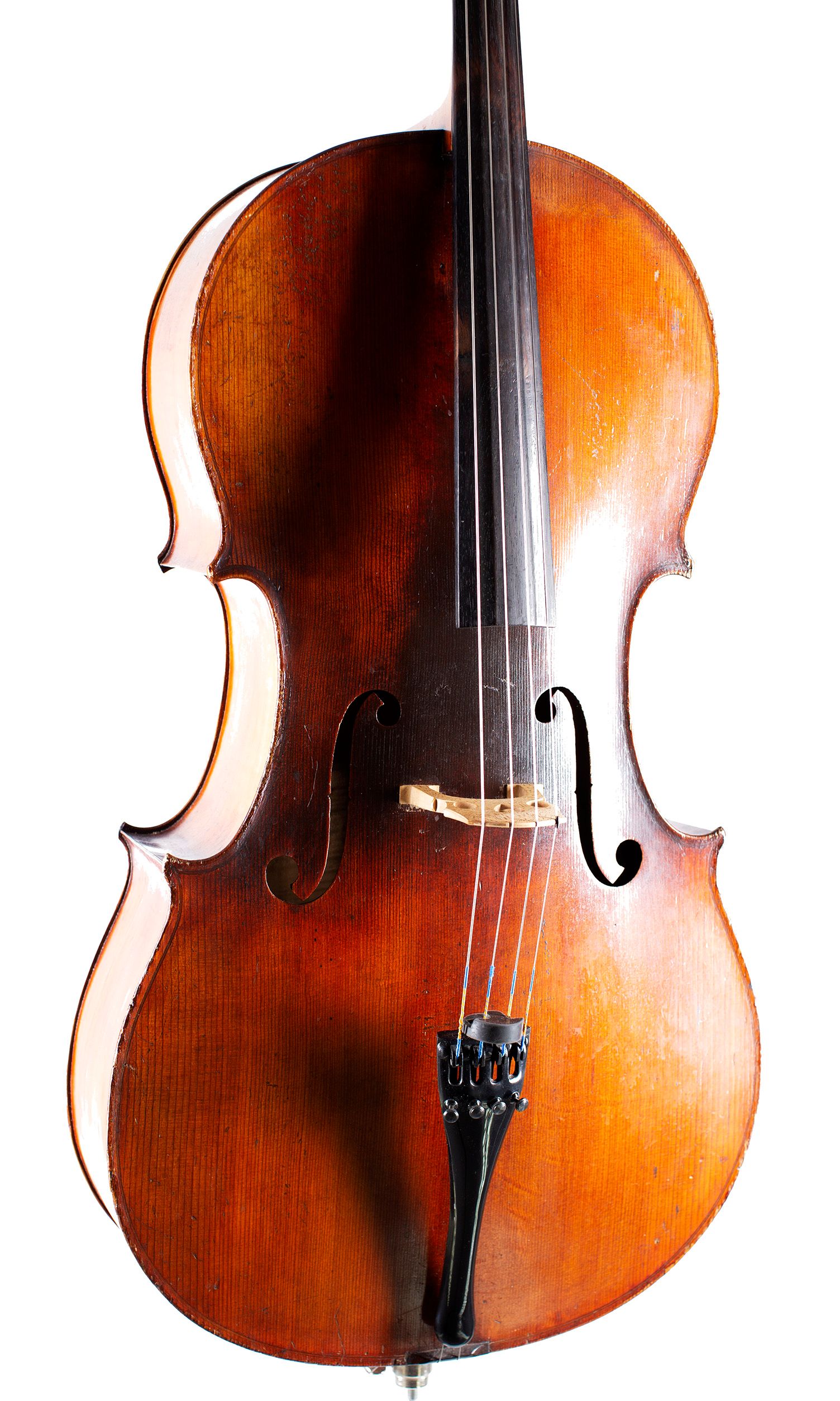 Cello, Workshop of Jérôme Thibouville-Lamy, Mirecourt, circa 1910 — angled view, 20°