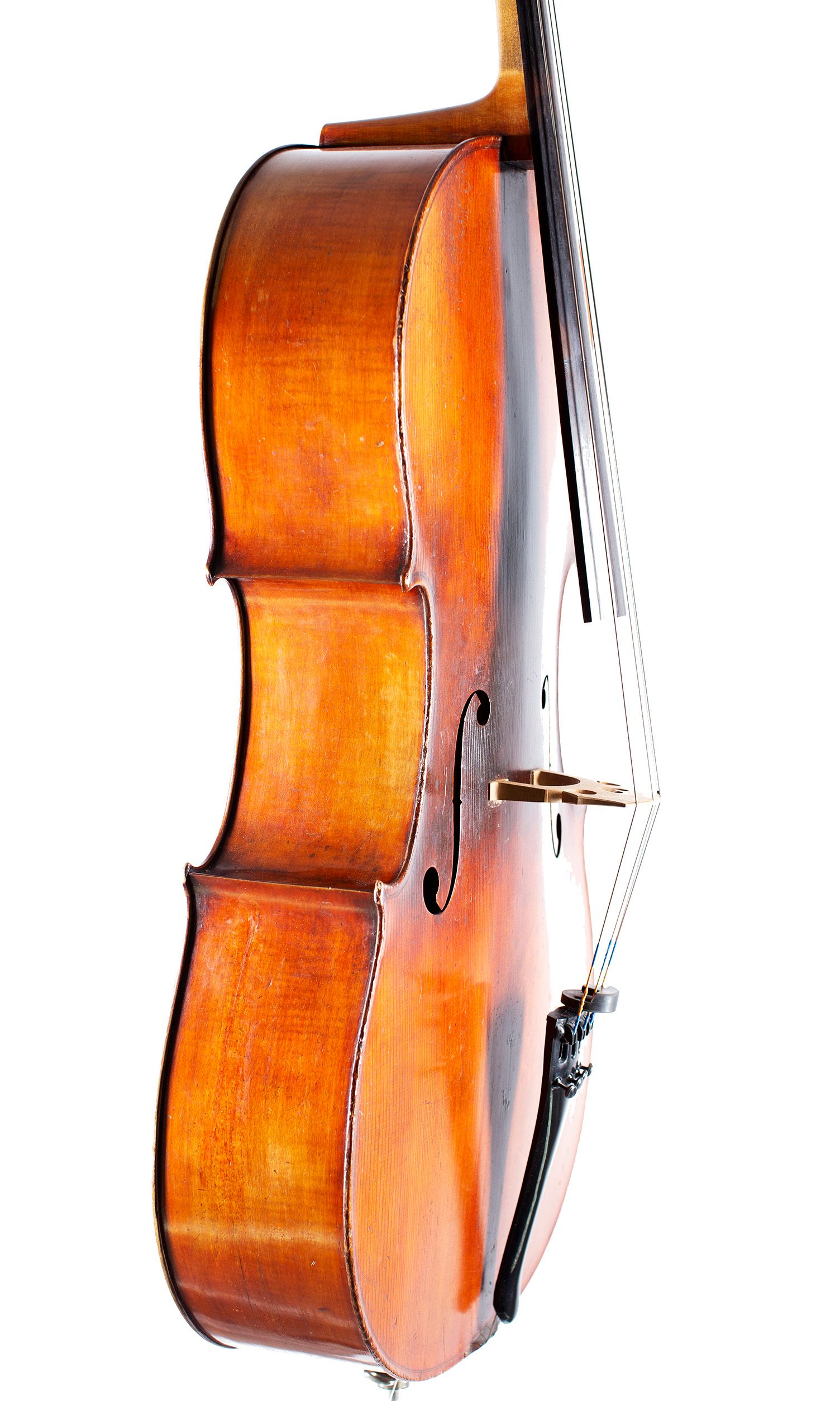 Cello, Workshop of Jérôme Thibouville-Lamy, Mirecourt, circa 1910 — angled view, 70°