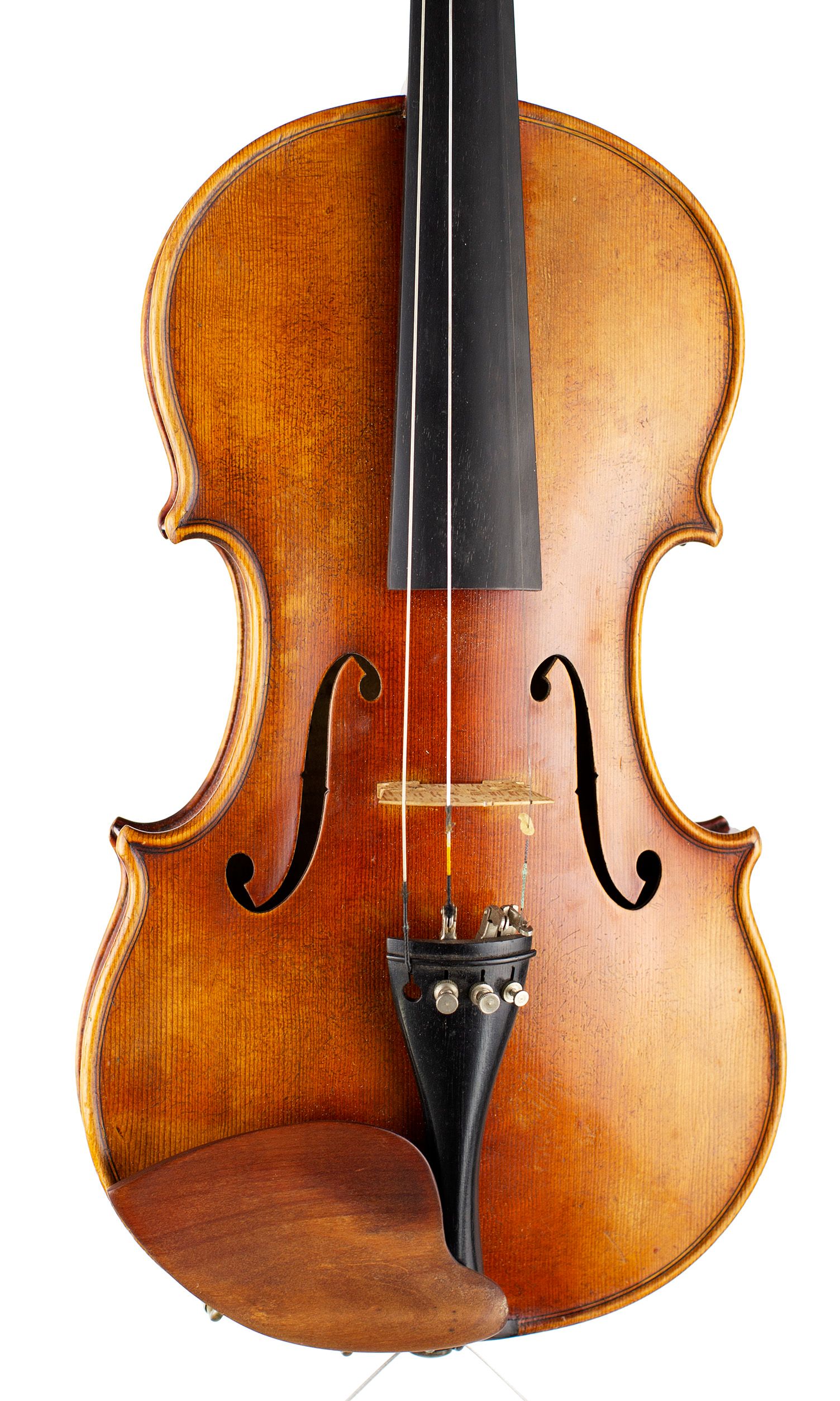 Violin by Ernst Reinhold Schmidt, Markneukirchen, circa 1920 — angled view, 10°