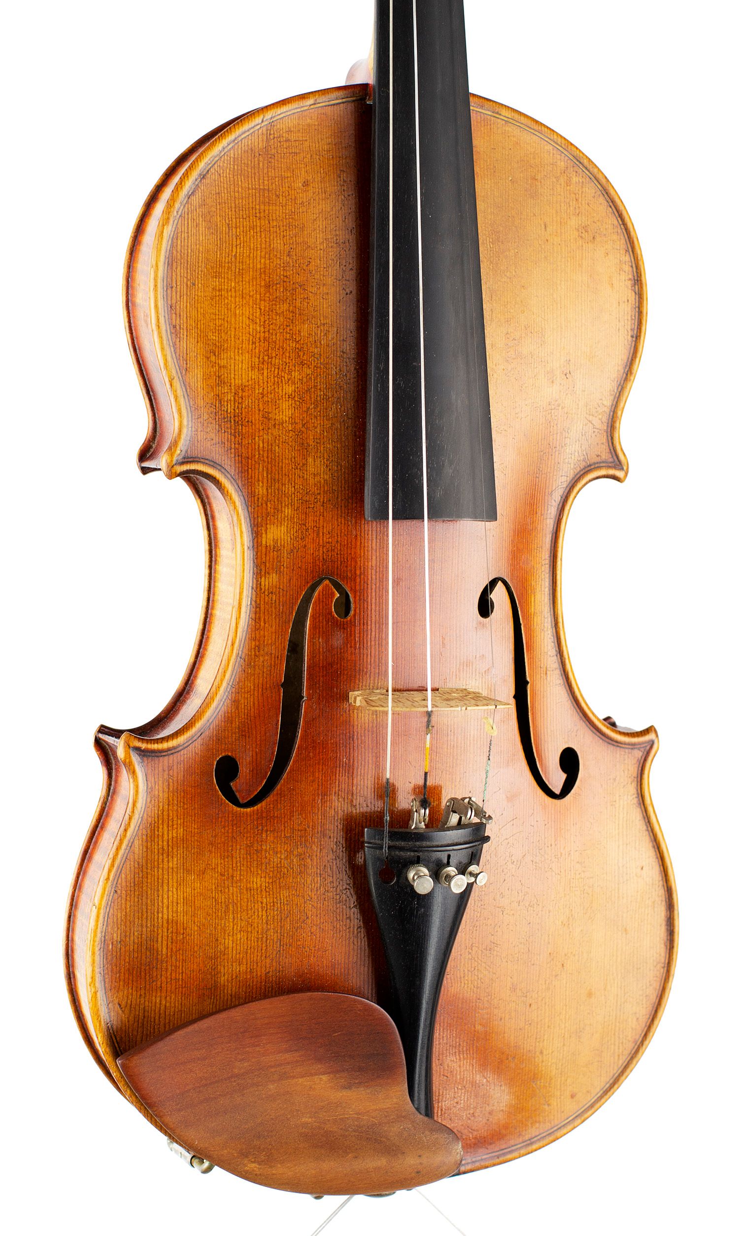 Violin by Ernst Reinhold Schmidt, Markneukirchen, circa 1920 — angled view, 20°