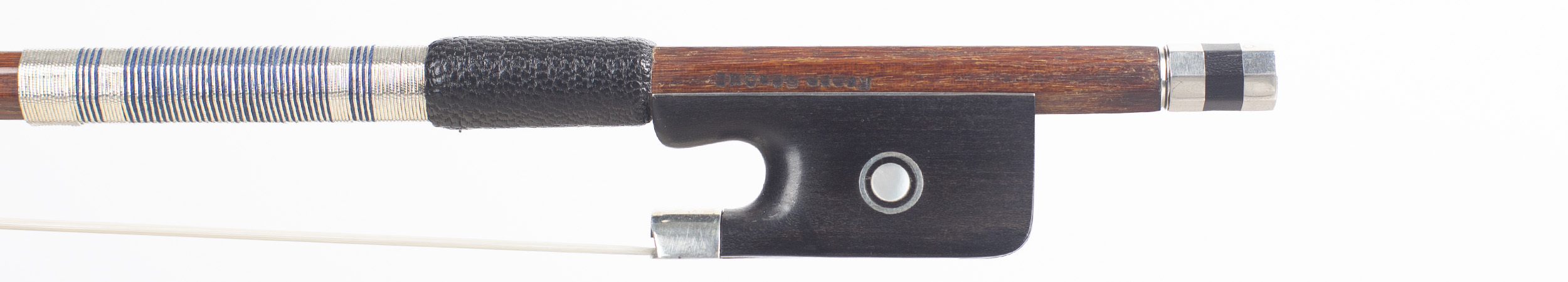 A silver-mounted violin bow by Georges Barjonnet, Mirecourt, circa 1950 — frog