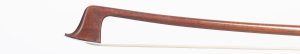 A nickel-mounted violin bow by Louis Morizot (freres), Mirecourt, 1950 — head and frog