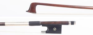 A silver-mounted violin bow by Louis Bazin, Mirecourt — head and frog