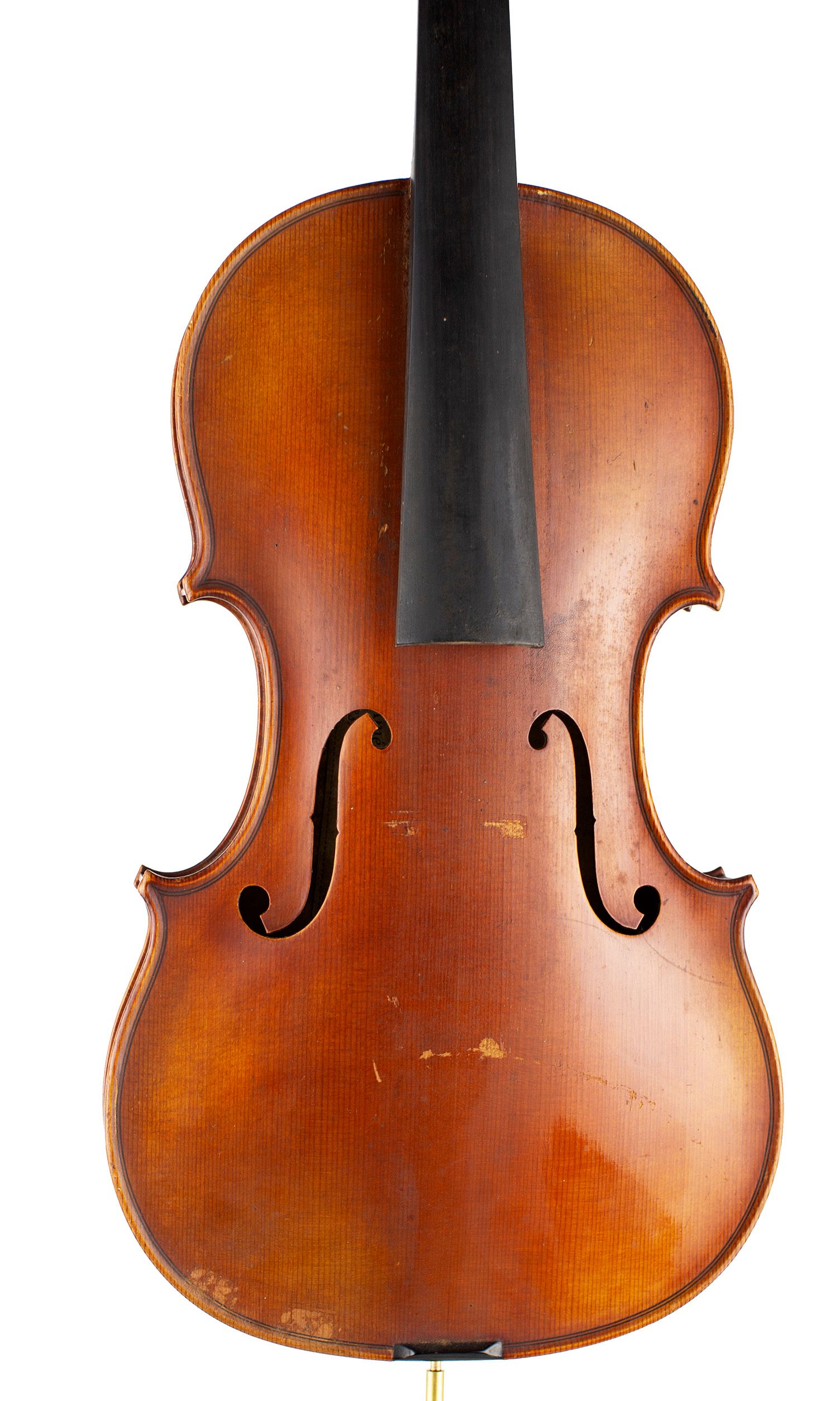 Violin, Workshop of Dieudonne, Mirecourt, 1937 — angled view, 10°