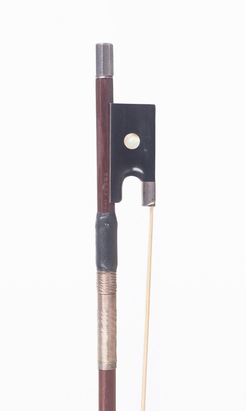 A silver-mounted violin bow by James Tubbs, London — frog detail