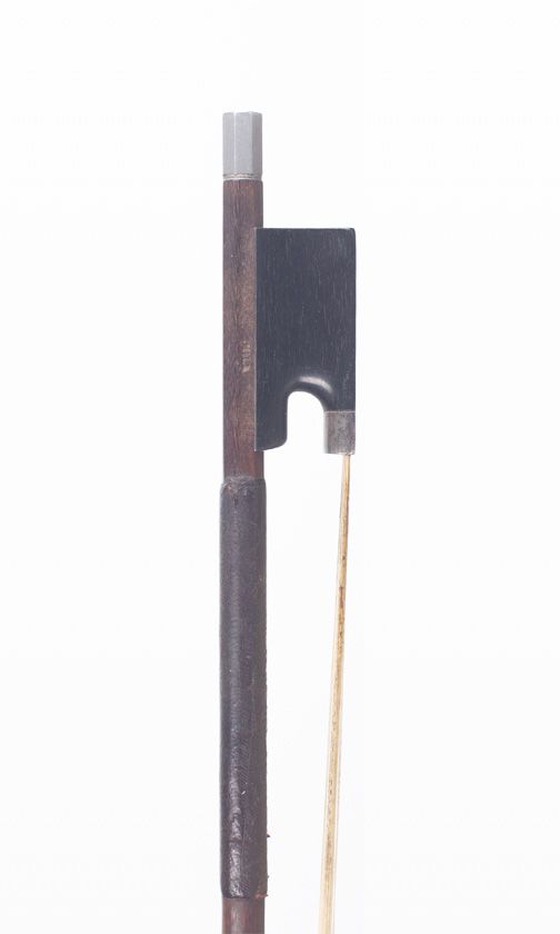 A silver-mounted violin bow by W. E. Hill & Sons, London — frog detail