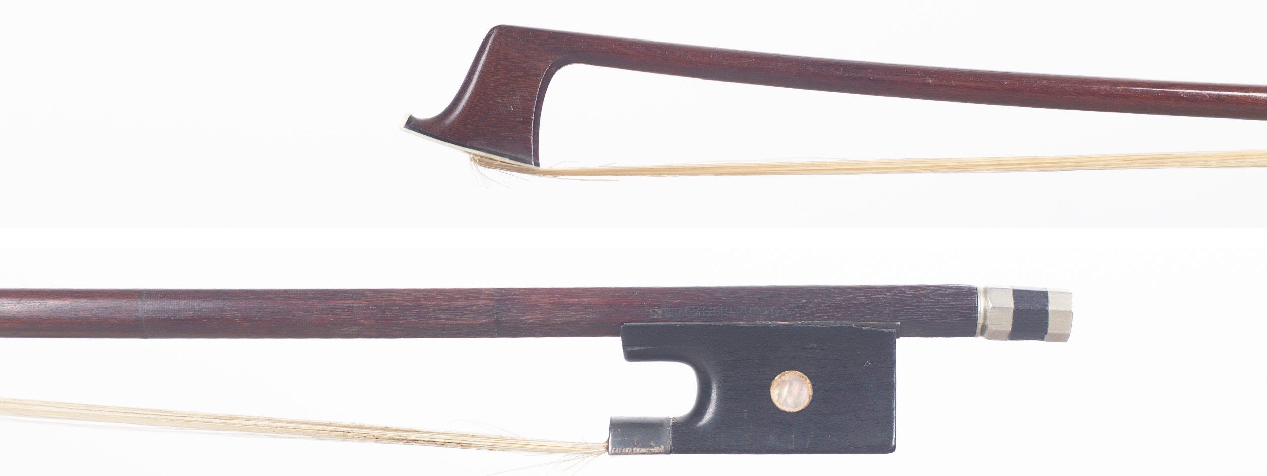 A silver-mounted violin bow by Nicolas Rémy Maire, Paris, circa 1860 — head and frog