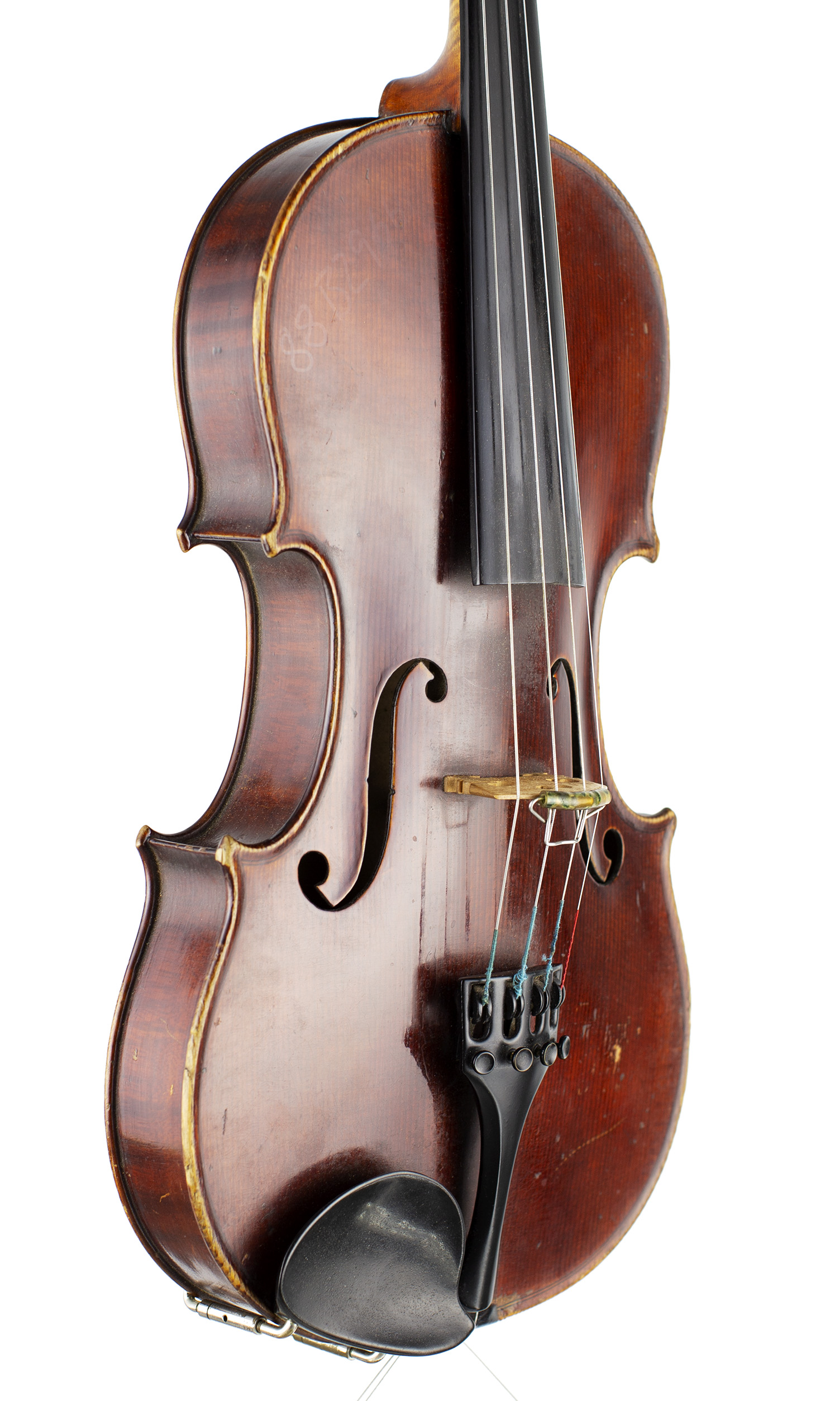 A violin by Charles Boullangier, London, 1884 — angled view, 40°