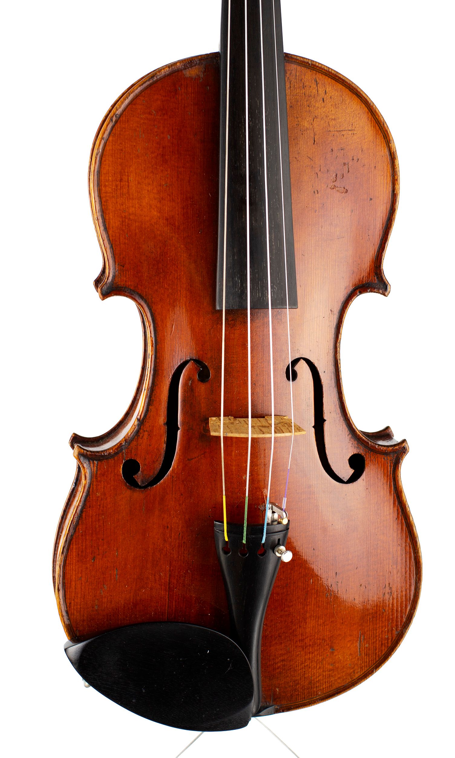 Violin, Workshop of Jules Grandjon, Mirecourt, circa 1880 — angled view, 10°