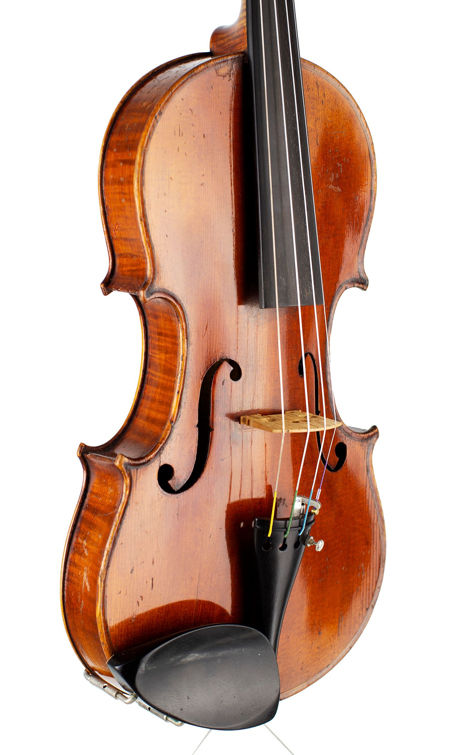 Violin, Workshop of Jules Grandjon, Mirecourt, circa 1880 — angled view, 40°