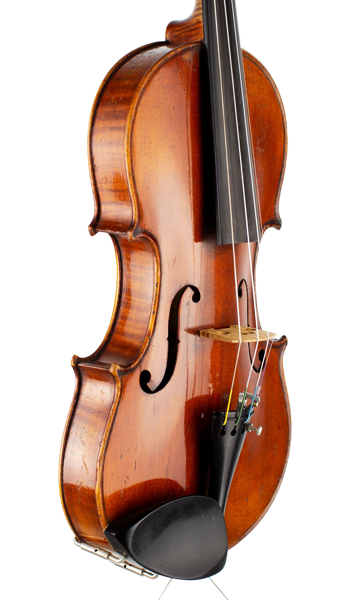 Violin, Workshop of Jules Grandjon, Mirecourt, circa 1880 — angled view, 50°