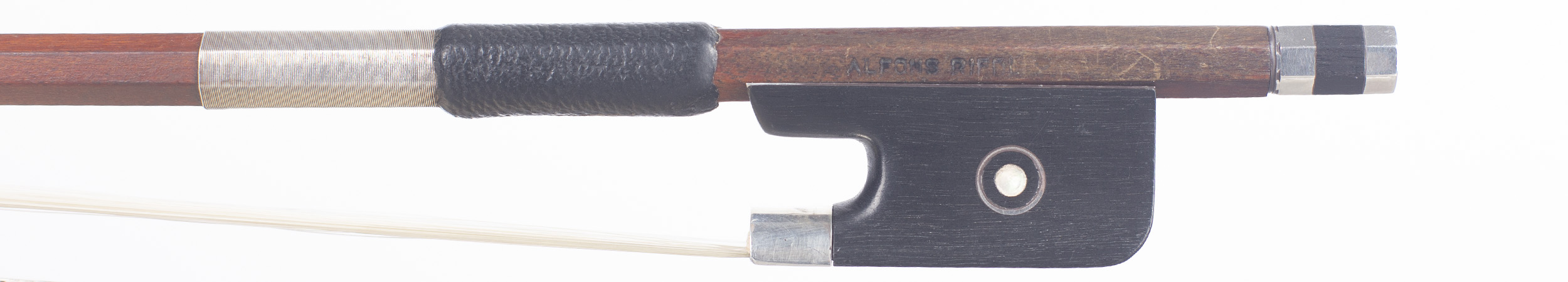 A silver-mounted cello bow by Alfons Riedl, Bubenreuth — frog