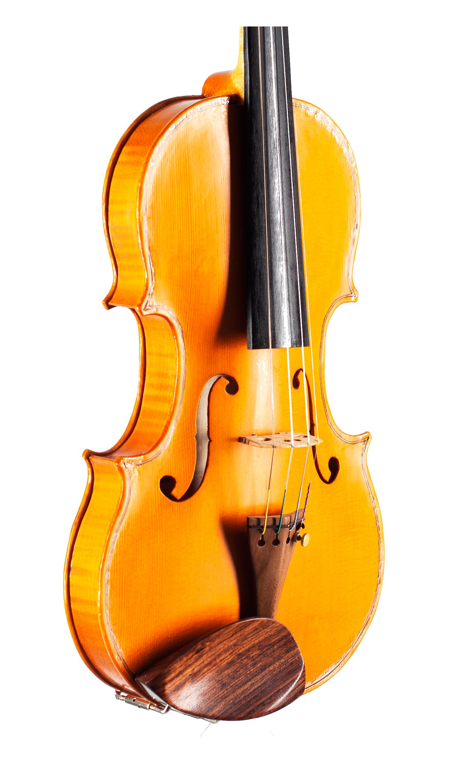 A violin by John Standen, Inverness, 2020 — angled view, 40°