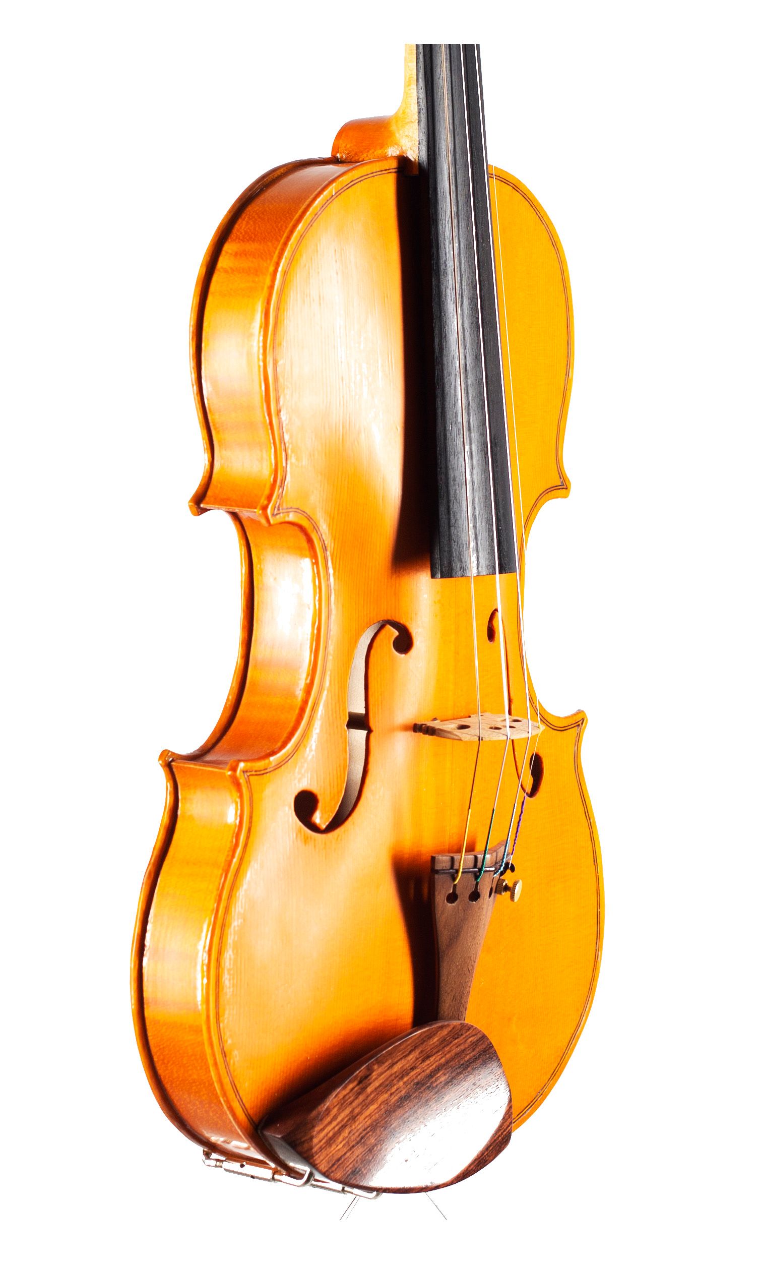 A violin by John Standen, Inverness, 2020 — angled view, 50°