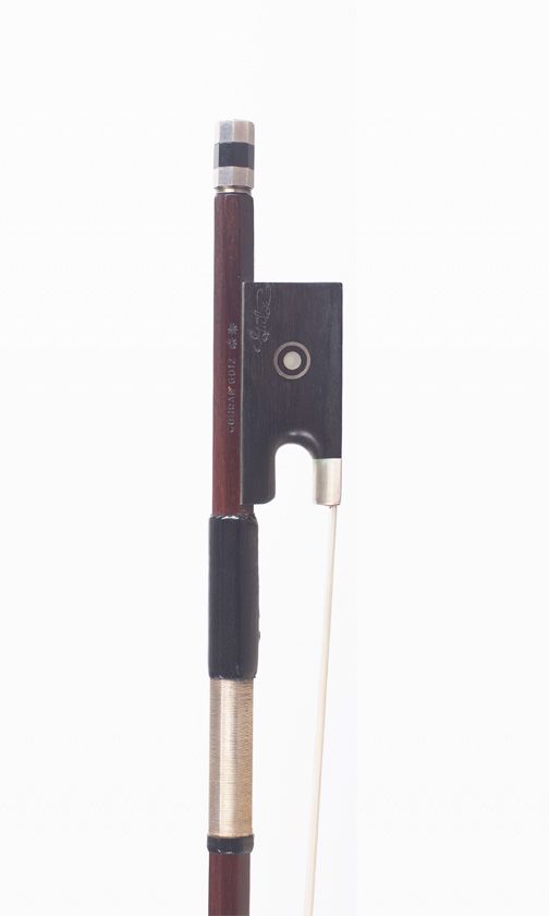 A silver-mounted viola bow by Conrad Gotz, Germany — frog detail