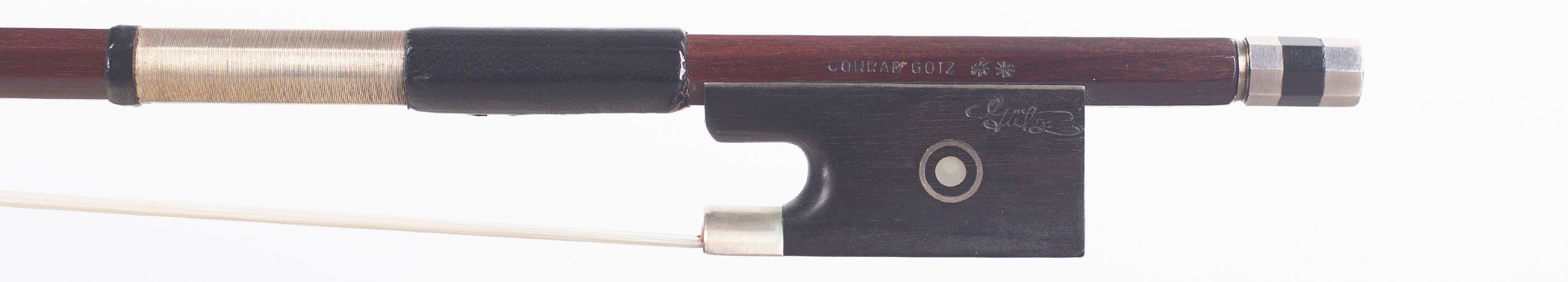 A silver-mounted viola bow by Conrad Gotz, Germany — frog