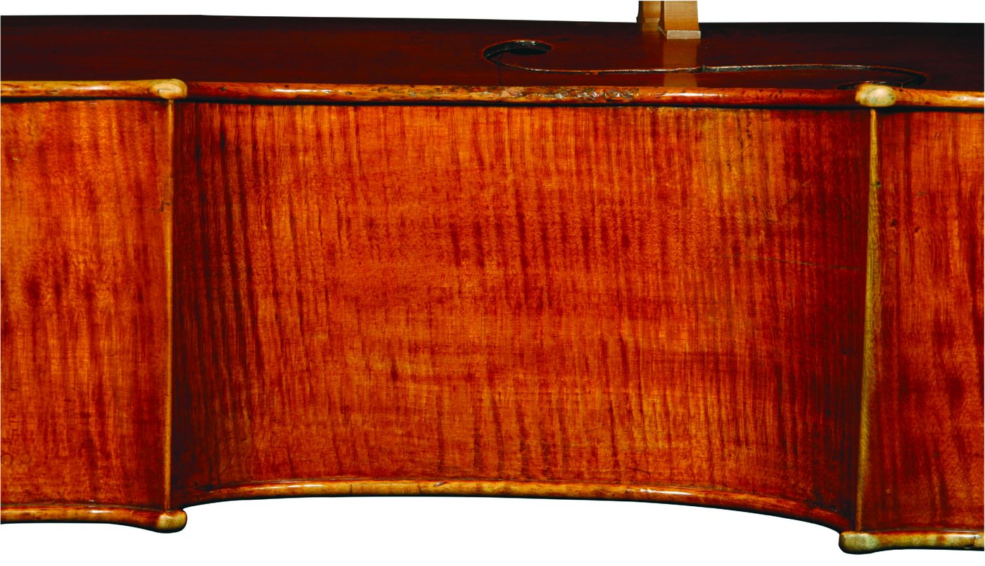 Side view of the bass C-bout rib of the ‘Archinto’ Stradivari cello