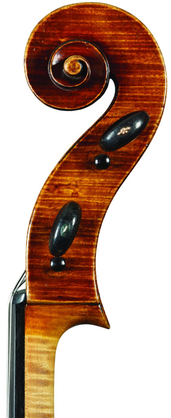 Scroll of the ‘Archinto’ Stradivari cello, bass side