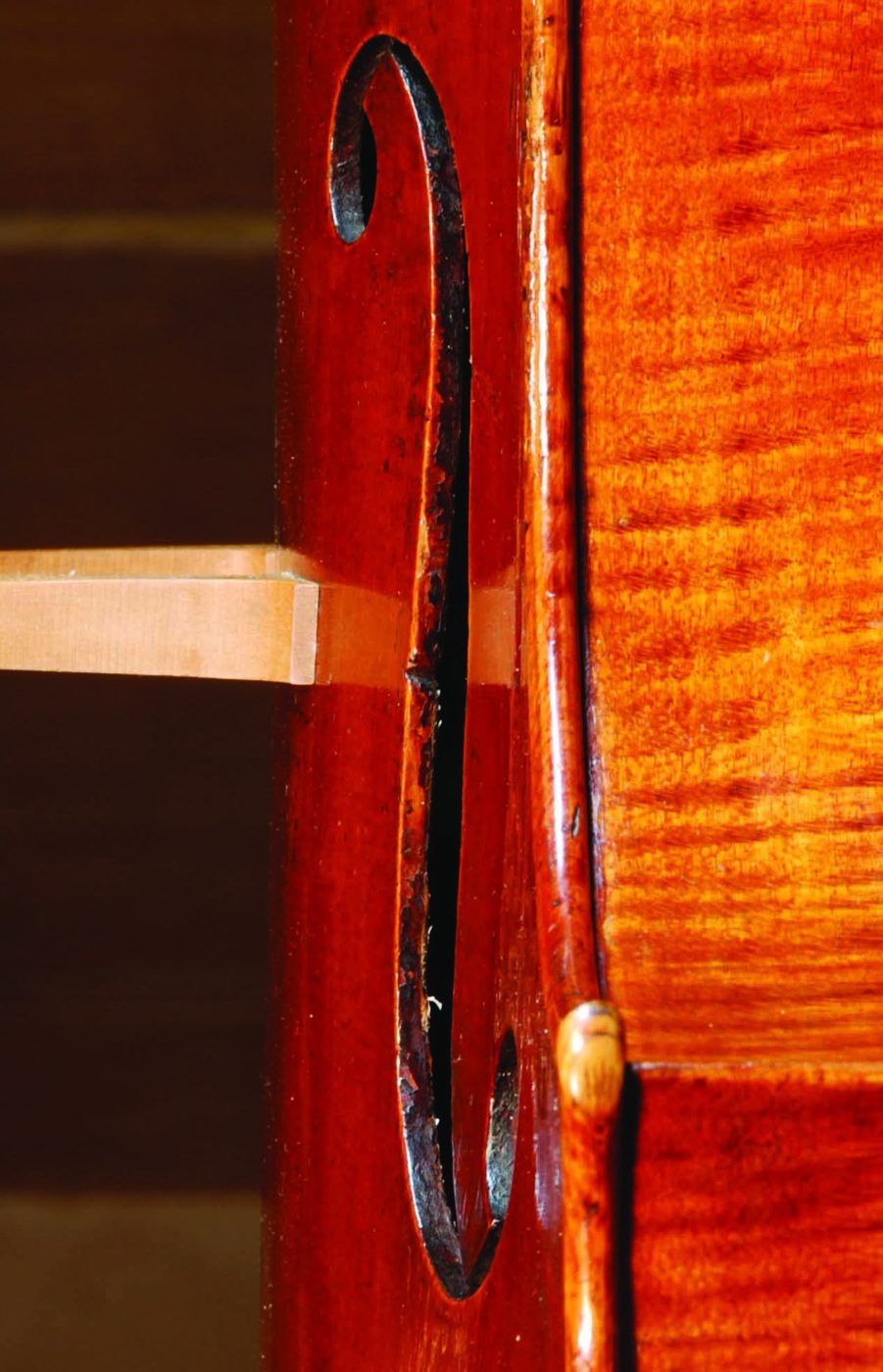 Side view of the treble f-hole of the ‘Archinto’ Stradivari cello